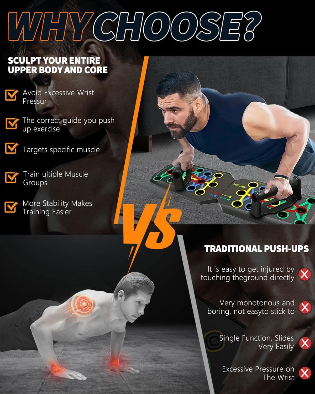 12-1 Multifunctional Folding Push up Board, Portable Folding Push up Bar Home and Gym Exercise Equipment, Suitable for Chest and Back Exercises, Fitness Strength Training Stand